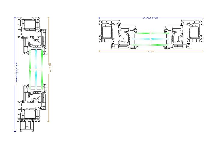 Technical cross-section diagram of an aluminum window profile, showing dimensions, thermal break-through values, and material details on a white background.